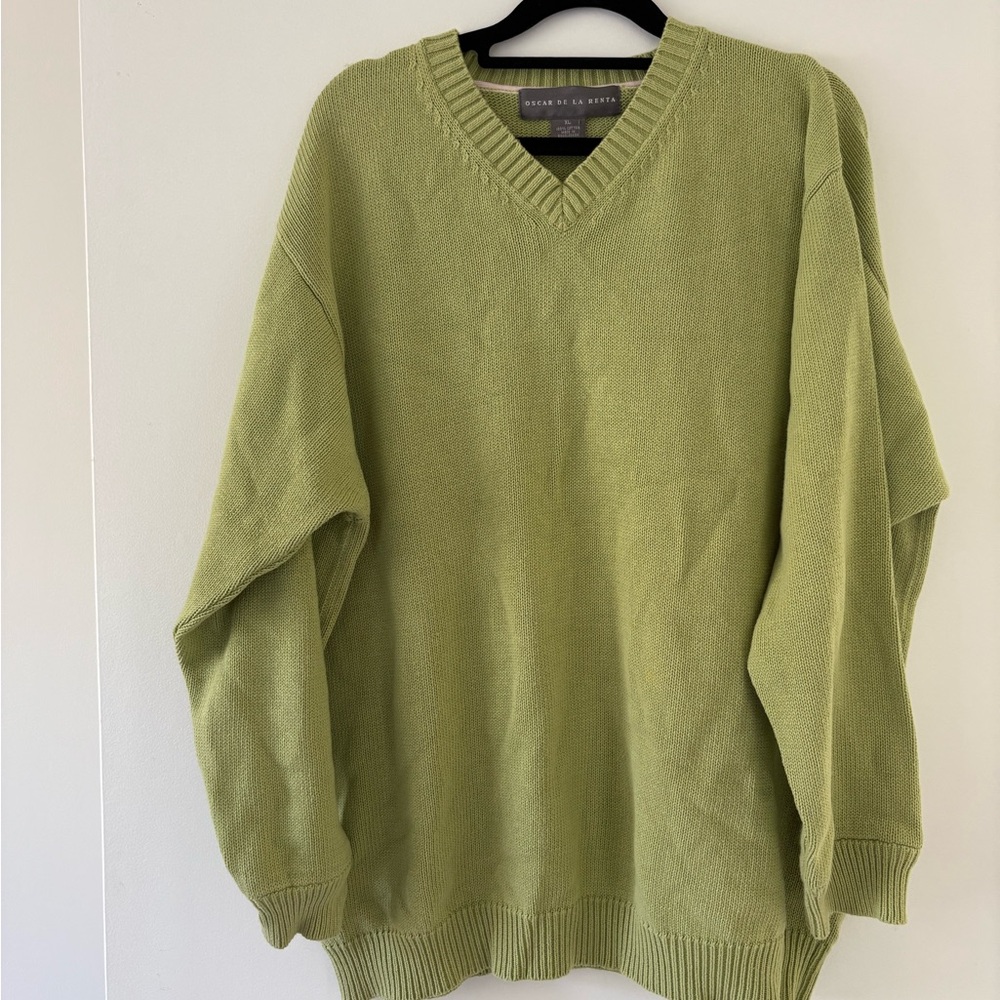 Oscar de la Renta Light Green V-Neck Sweater